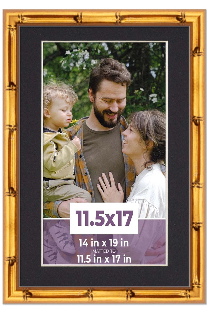 11.5x17 Frame Gold Bamboo With Black Picture Mat For 11.5x17 Photo - Gold Bamboo Model
