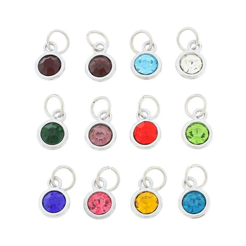 4 Birthstone Silver Tone Charms - Choose Your Month Charms