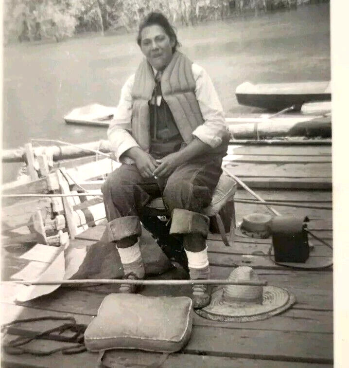 1950s Womens Fishing Ready to Board Boat Winthrop Wash Massachusetts Photo Model