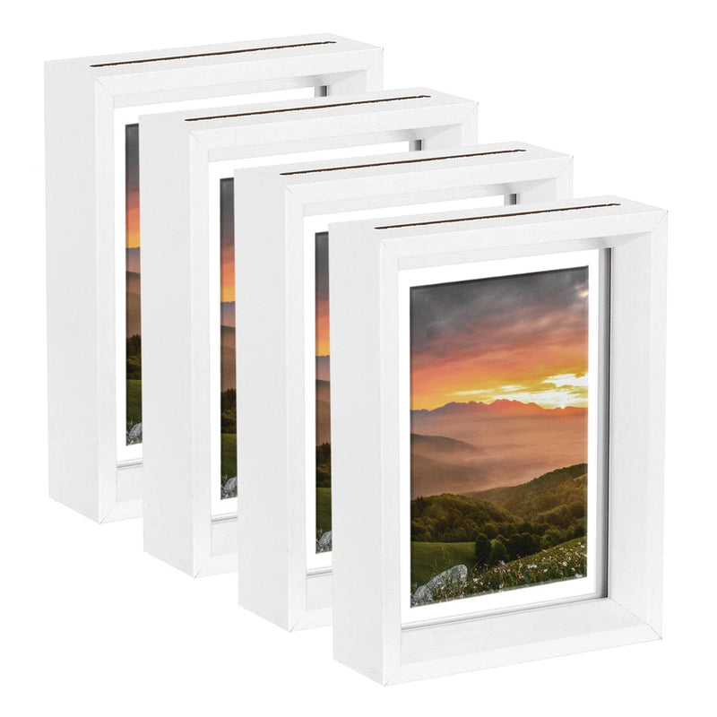 4Pcs Floating Frame, 6 x 4 Inch Wood Picture Frame, White Model