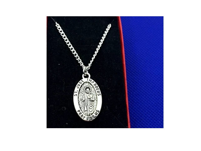 ST JUDE PRAY RELIGIOUS FAITH pendant charm German Silver 24" Necklace  Women Men Charms