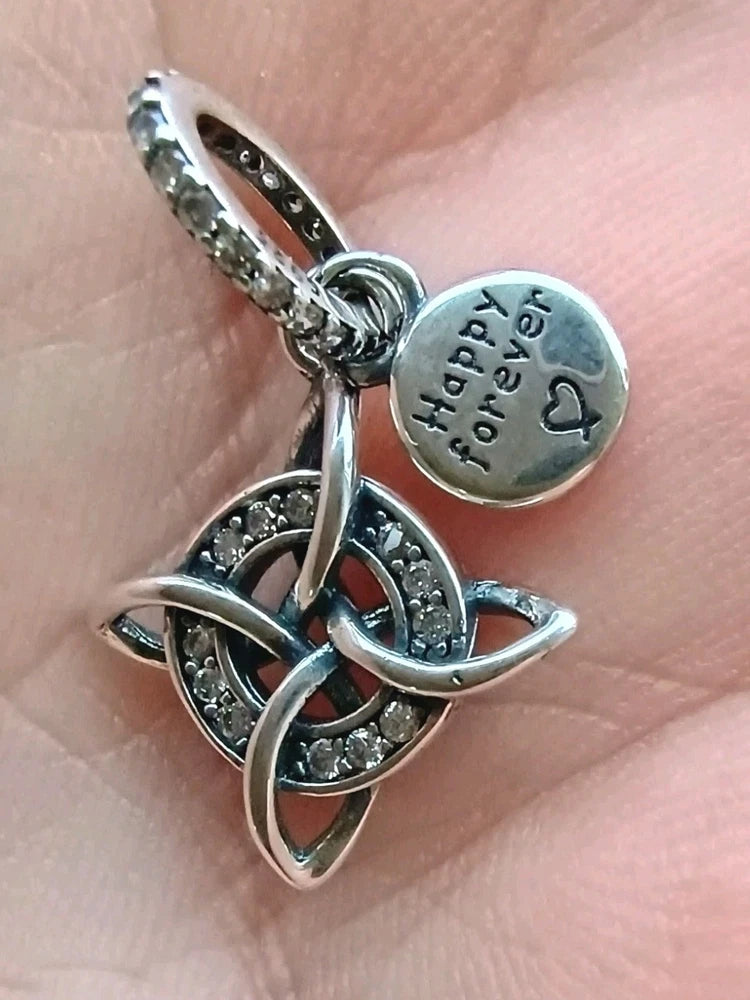 Bracelet Charm Silver 925 Celtic Witches Knot + Velvet Pouch Charms