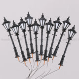 10PCS 1:50 Scale Model Trains Metal Light Poles Wired LED Lighted Street Lamps Model