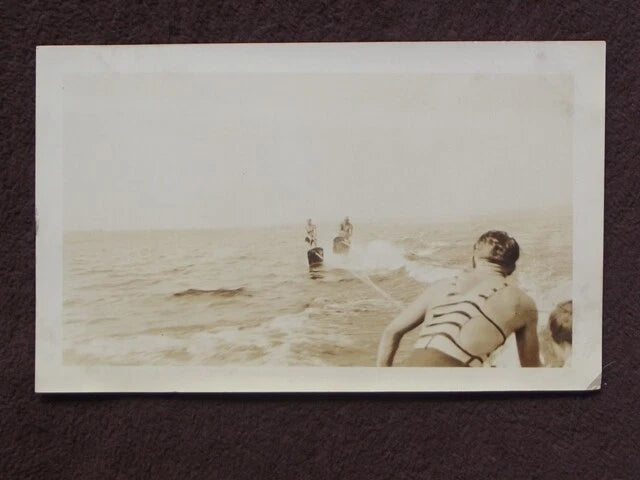 COUPLE WATER SKING ON LARGE BOARDS Vtg 1930's PHOTO Model