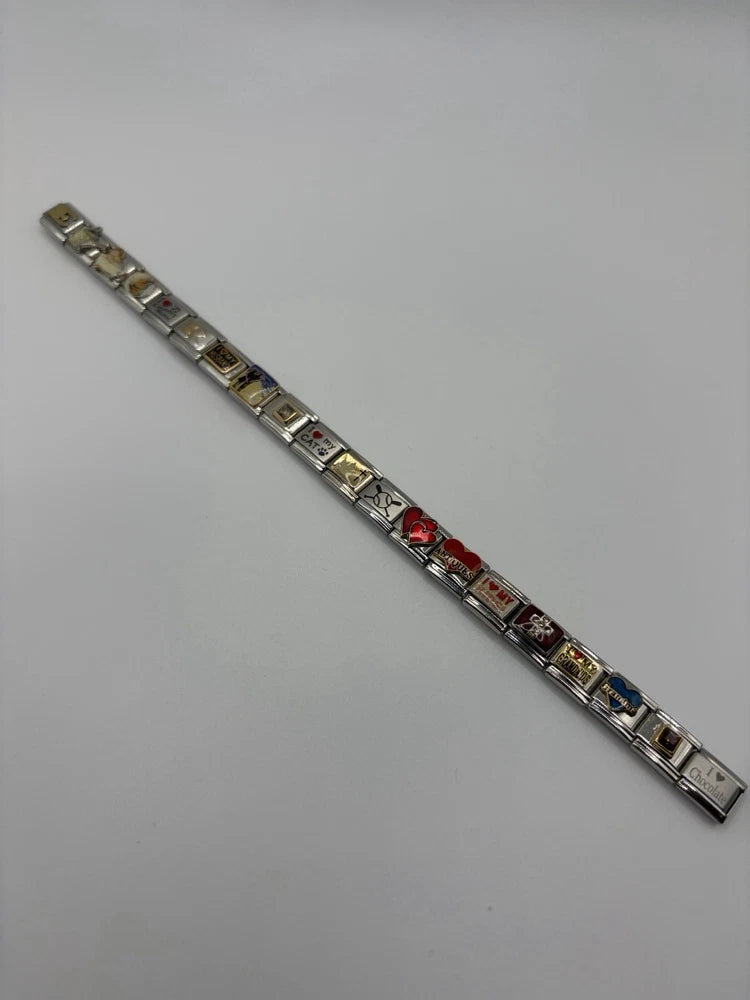 Stainless Steel Italian Modular Charm Link Bracelet Silver 7.5 inches Charms