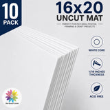 10 Pack 16x20 White Uncut Mat Boards White Core 4-Ply Acid-Free Picture Framing Model