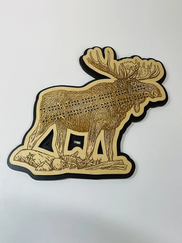 Bull Moose Cribbage Board Custom Made Wood Engraved Also A Hanging Picture 12'' Model