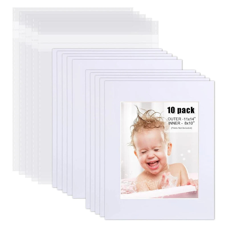 Egofine Pack 10 White Pre-Cut Mat Board 11x14 Picture Mat 8x10 Photo White Core Model