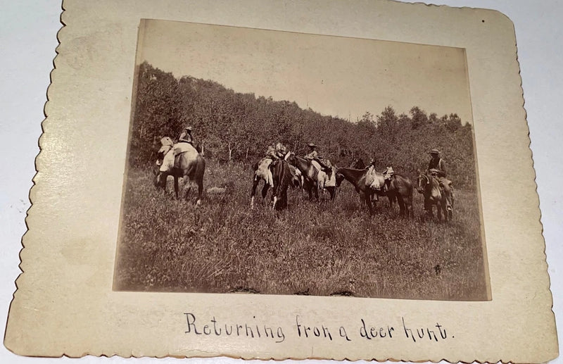 Rare Antique Western American Deer Hunters Horseback Cabinet Card Photo! Hunting Model