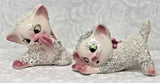 Vintage Pair Sugared Ceramic Cat Figurines Pink Green Eyes 1950s MCM Kitsch Kitt Model