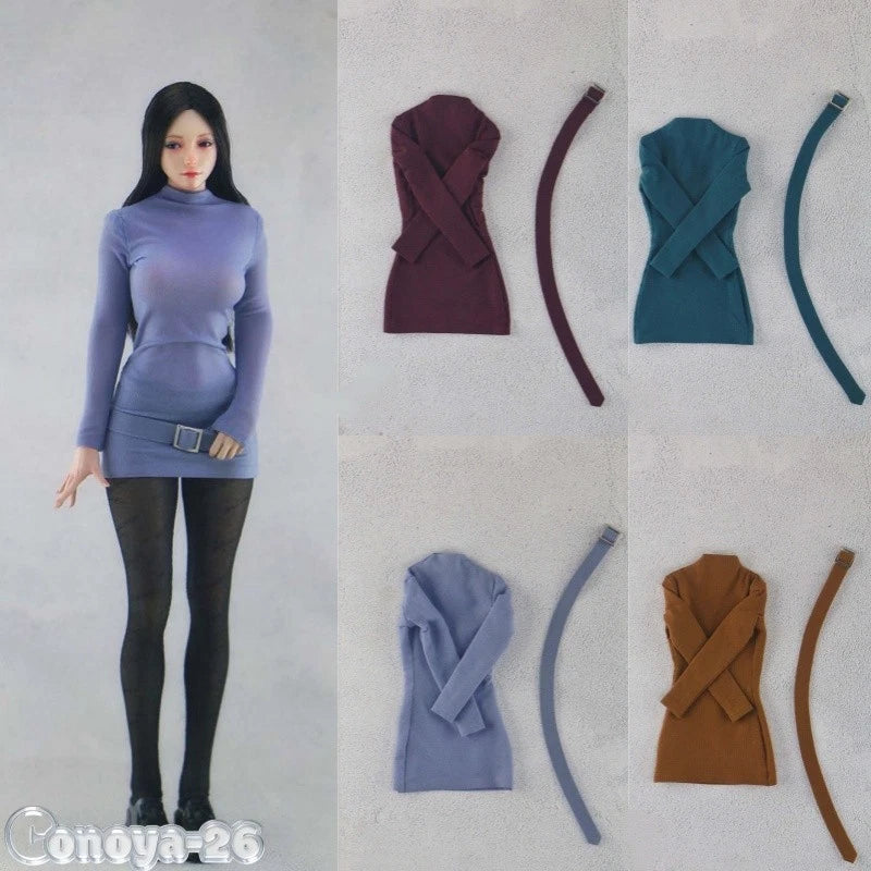 1/6 Female High Neck Long Sleeve Dress with Belt Model Fit 12'' VCD01 VCD03 Body Model