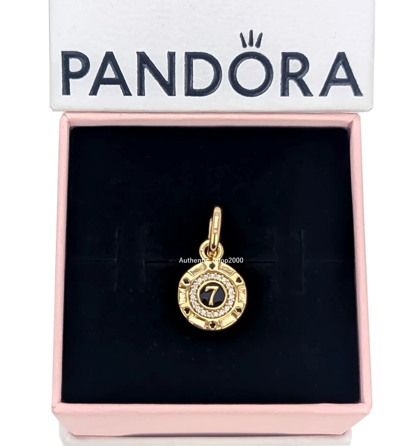 New 100% Authentic PANDORA Brand 14k Gold Plated Lucky 7 Chip Charm 763920C01 Charms