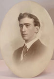 Antique 1900s Oval Mat Photo Portrait Handsome Young Man Suit Tie Sign Studio Model