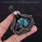 Copper Labradorite Gemstone Rainbow Moonstone Wire Wrapped Tree Of Life Pendant Charms