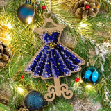 DIY Bead Embroidery Kit on Wood Christmas Blue Dress Beadwork Beaded Craft Set Model