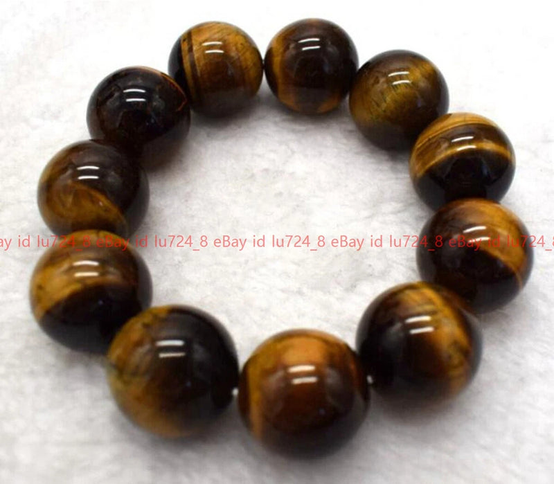 Stunning! Huge 14-20mm Natural Yellow Tiger's Eye Gems Round Beads Bracelet 7.5" Charms
