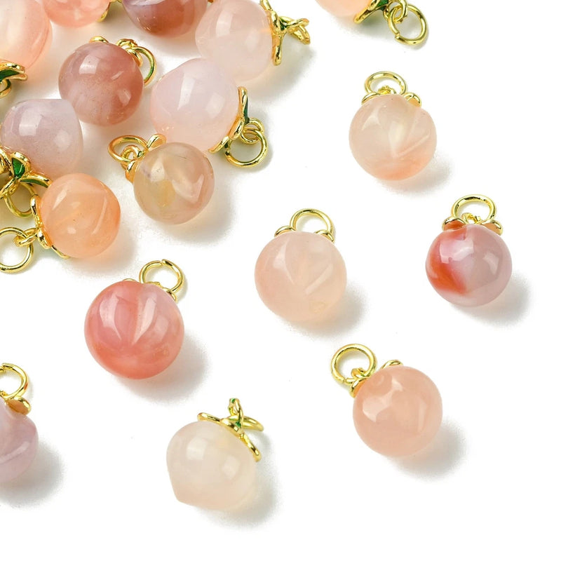 10pcs Natural Agate Peach Charms Pink Gemstone Dangle Charms for Jewelry DIY Charms