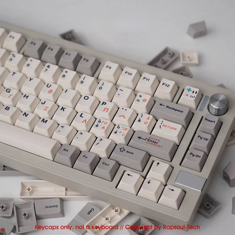 Greek alphabet Retro White Gray PBT Keycap Set for Cherry MX Mechanical Keyboard Model