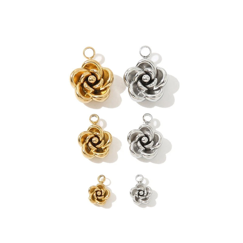 30pcs Stainless Steel Charms Rose Flower Charm 18k gold plated findings Charms