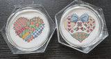 Coasters Hexagon Acrylic Cross Stitch Hearts Set of 2 Model