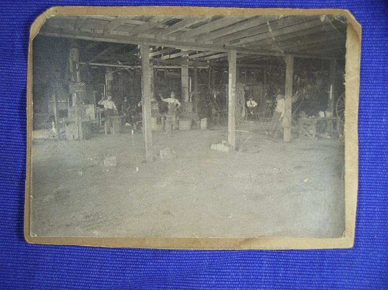 Antique B&W Photo on Board Interior Busy Blacksmith Shop Southwest Texas Model