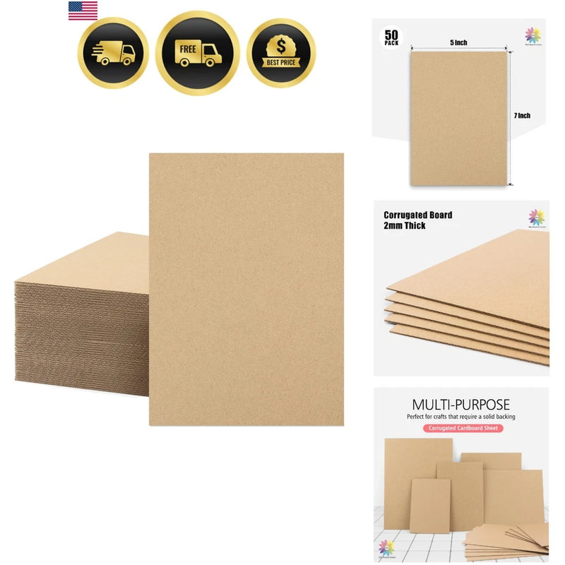 Mat Board Center, 50 Corrugated Cardboard Sheets 5x7 Inches Flat Card Board I... Model