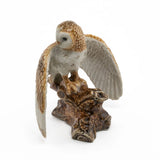 Northern Rose Owl - Barn Owl on Branch - Miniature Porcelain Figurine Model