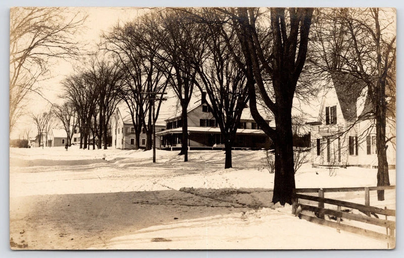 RPPC Snowy Neighborhood~3-Board Fence~Wraparound Porch~Little Girl in Distance Model