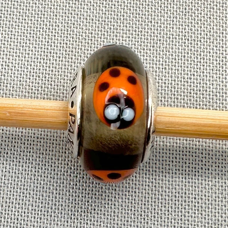 Authentic Pandora Moments Cinnamon Ladybugs Glass Charm/Bead Silver 925 790655 Charms