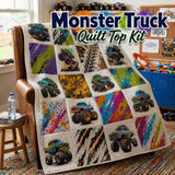 Monster Truck Quilt Top Kit, DIY Quilt for Beginners, Precut Fabric Panels Model
