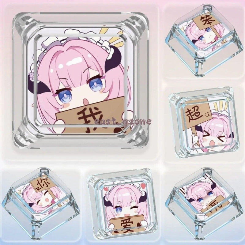 Anime Keycaps Honkai Elysia Clear Backlit Though Keycap for Cherry MX Keyboard Model