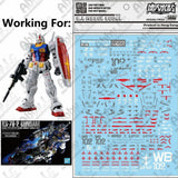 for PG 1/60 RX-78-2 2.0 Unleashed PGU Model DL Water Slide Pre-cut Decal Sticker Model