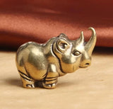 Brass Rhinoceros Animal Statue Small Sculpture Tabletop Figurine Home Decor Gift Model