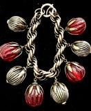 Vintage Napier ¡®Doris Day¡¯ Charm Bracelet w/ Melon Shaped Red Glass Charms Charms