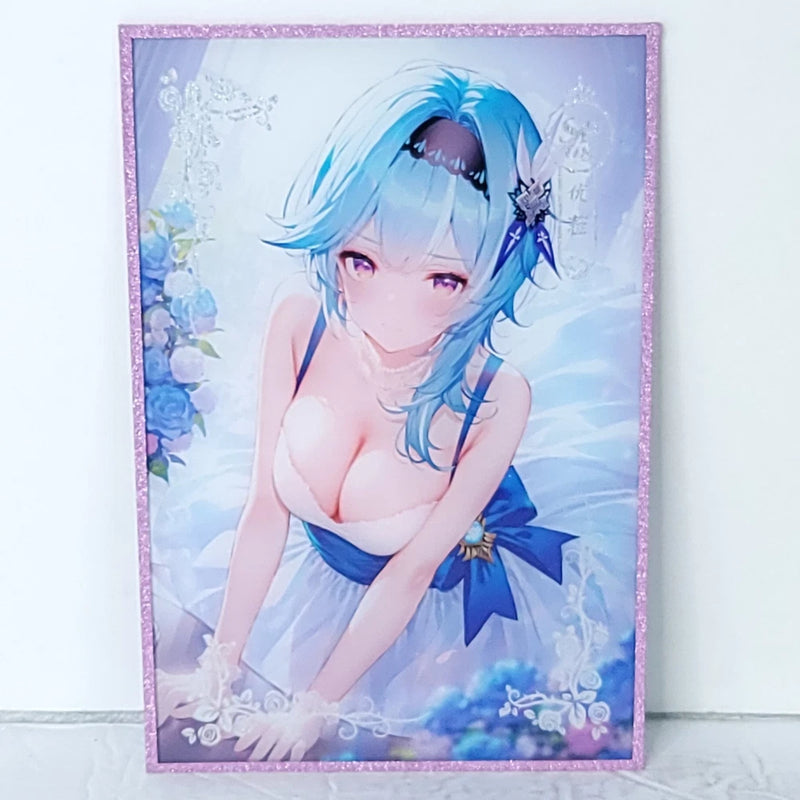Eula Light Blue Dress Glitter Waifu Card Anime Girl Wall Art Oversized Board A5 Model