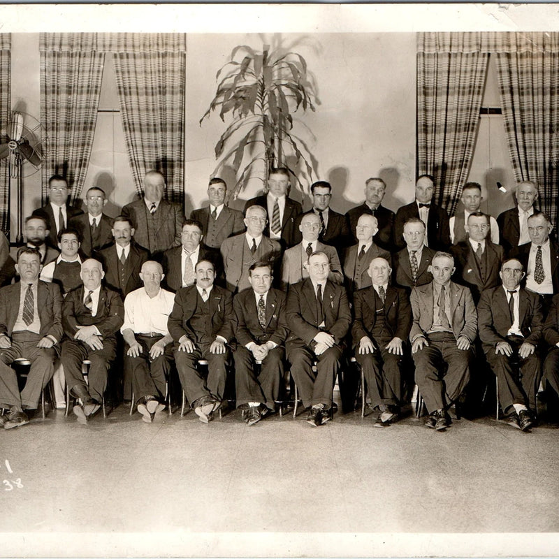 1938 Men Group Photo Suit Tie Portrait Club Fraternal Union Board Meeting 7" Vtg Model