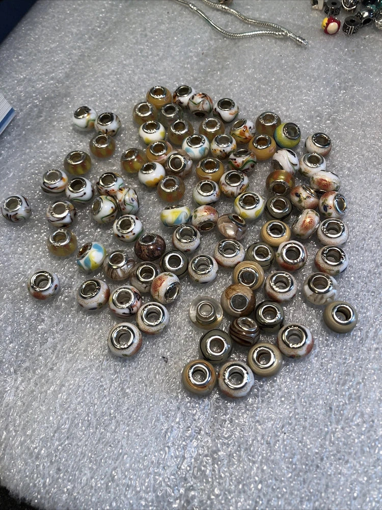 Fall Colors Lot Murano? Style Lampwork Charm Beads 925 Sterling Silver Cores Charms