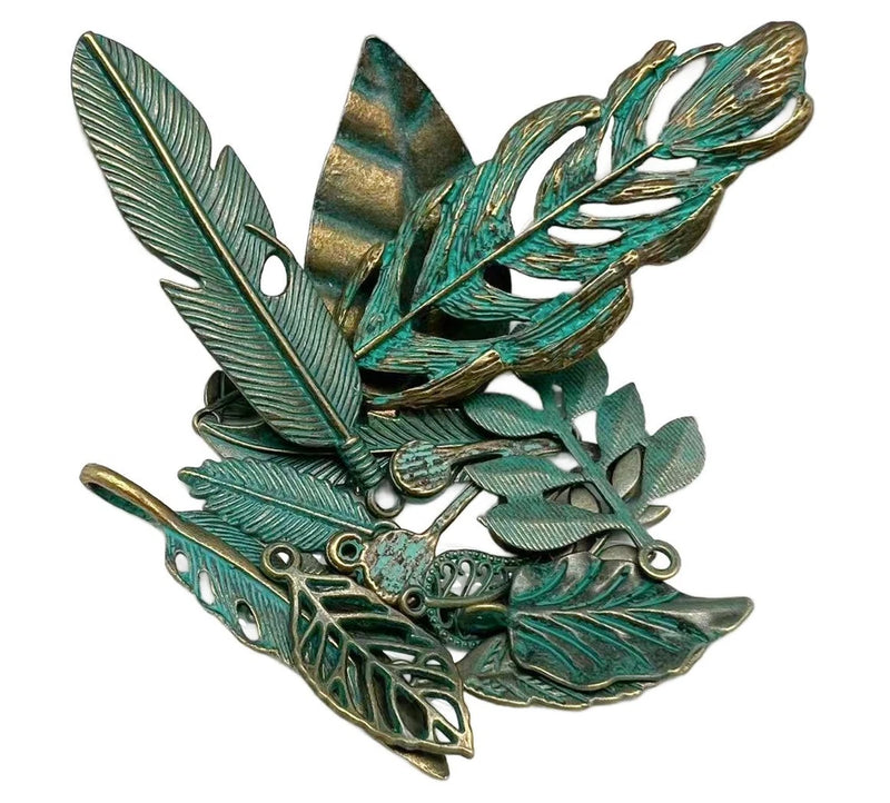 14PC Antiqued Bronze Patina Leaf Metal Charms Pendants Charms