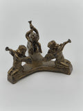 Vintage Cast Metal Figurine 3 Angels/Cherubs Playing Horns Display Holder Model