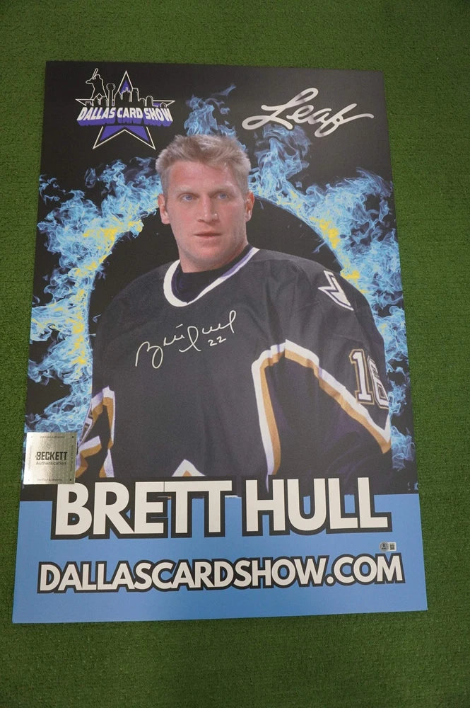 BRETT HULL DALLAS STARS SIGNED 24x36 Dallas Card Show FOAM BOARD BAS Model