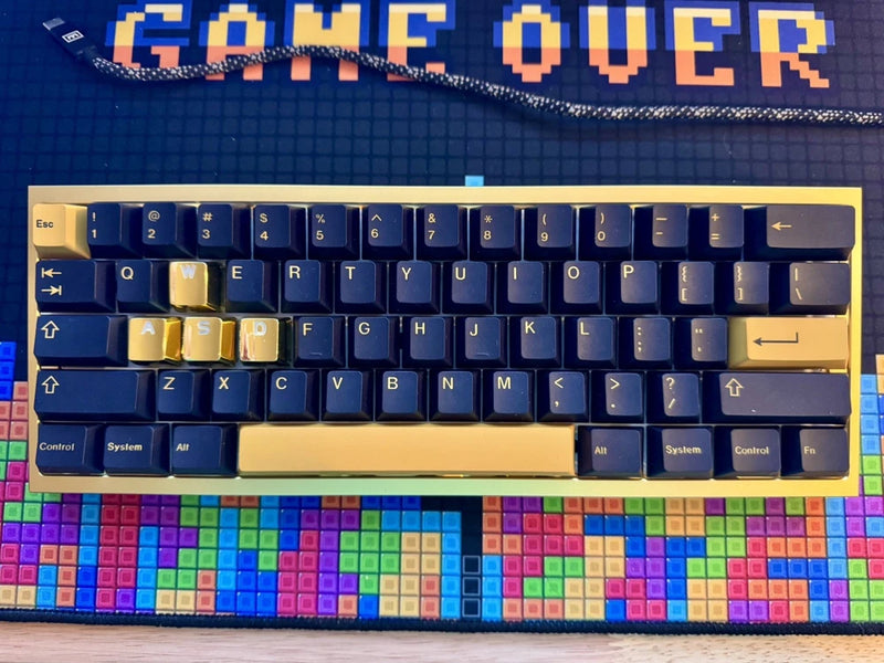 Classy [CUSTOM]  Black & Gold Wooting 60HE Keyboard w Gold Holy 60 Case Model