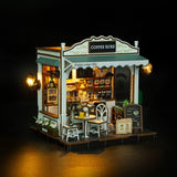 DIY Coffee Shop Dollhouse Kit with LED Light, Miniature Cafe 3D Wooden Puzzle Model