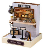 Coffee Time Cafe Miniature Dollhouse Room Kit DIY Wooden House Birthday Gift Model