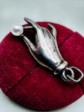 Vintage Sterling Silver Lady Hand Pendant Charm Holding Pearl Victorian Style Charms