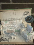 Handmade DIY Miniature Dollhouse Furniture Set Cardboard & Fabric Model