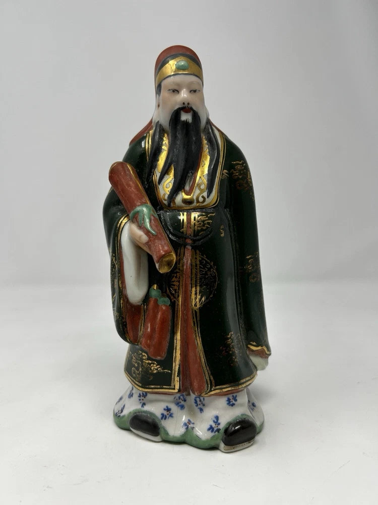 Vintage 8" Chinese Porcelain Official Figurine Statue holding Scroll & Items Model