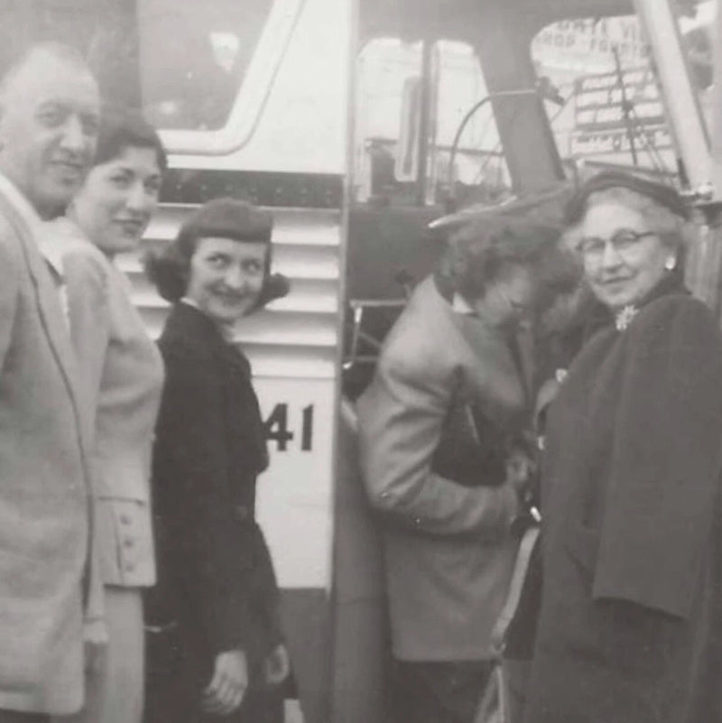 Identified Men Women Boarding Bus Travel Transportation 1950s Snapshot Photo Model