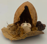 Vintage Ceramic Mouse Walnut Shell Diorama Folk Art Woodland Miniature Model