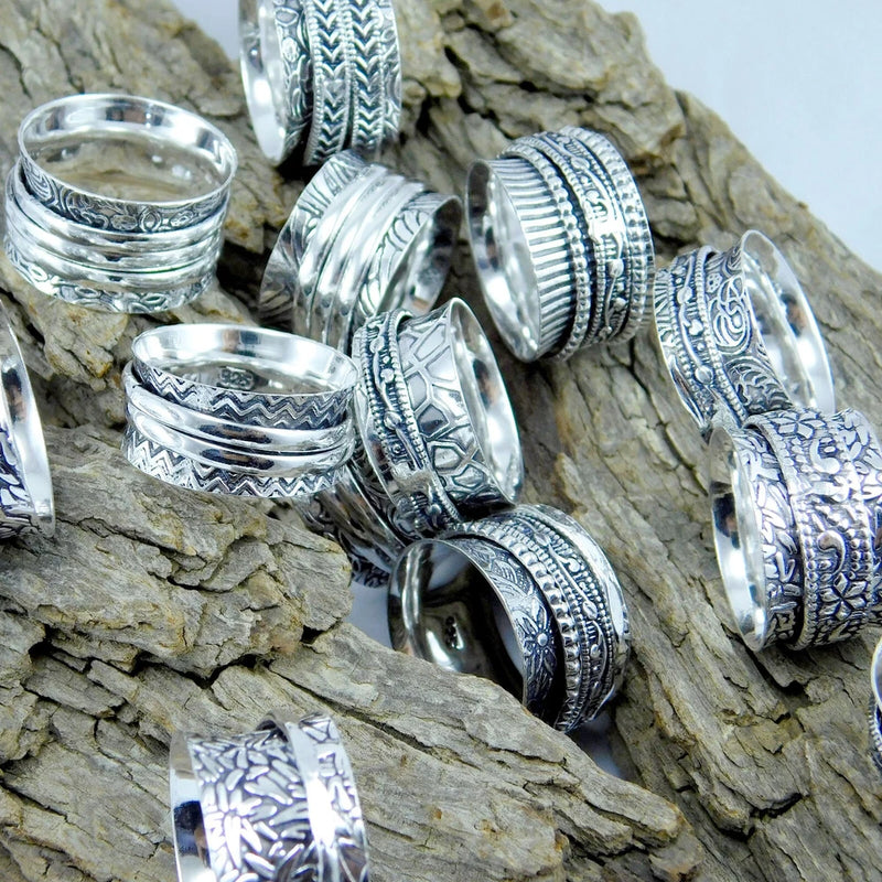 LOT !! 925 Silver Plated Mix Spinner Handmade Ethnic Jewelry Wholesale Ring Charms