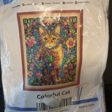Cross Stitch Kit Findvoor 15.75 x 19 Whimsical Colorful Cat Kitten Flowers NIP Model